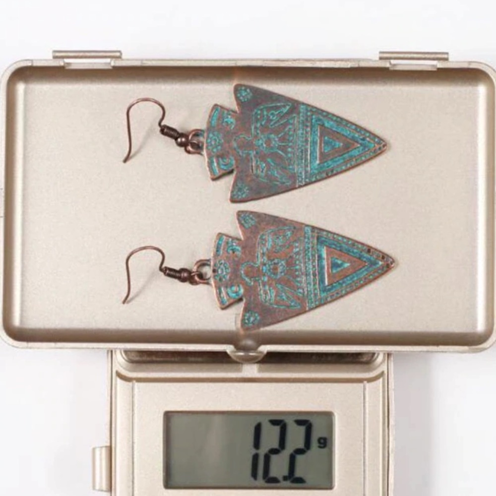 Indian Style Turquoise Arrowhead Tribal Earrings - Picture 6 of 6